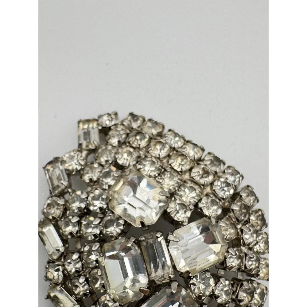 Vintage Rhinestone Brooch Clear Sparkly Baguette Pin